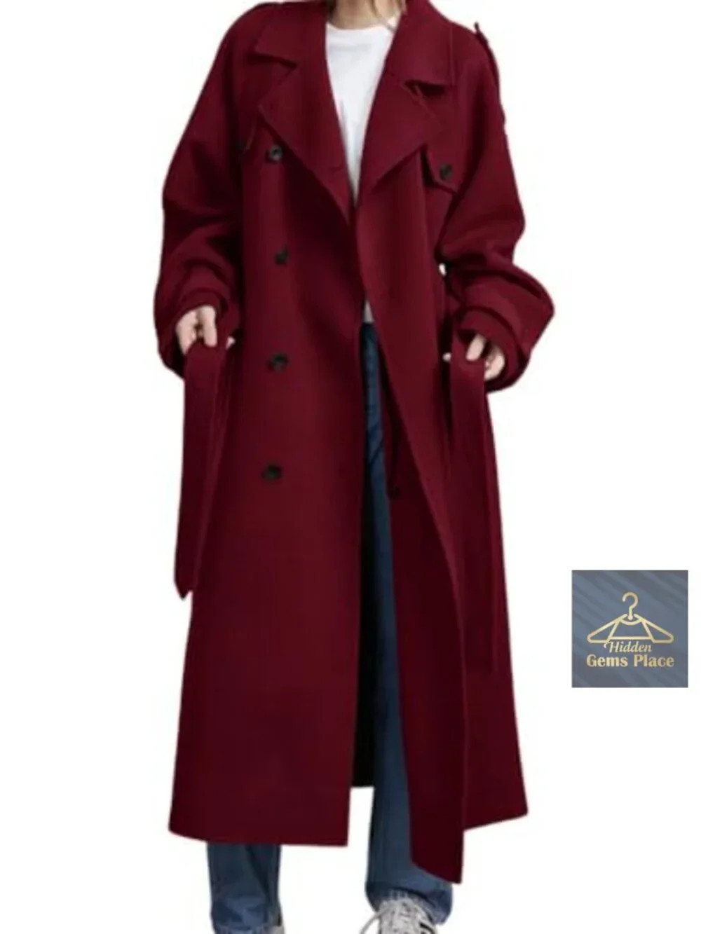 Women's Double Breasted Wool Blend Pea Coat Notch Lapel Long Sleeve Winter